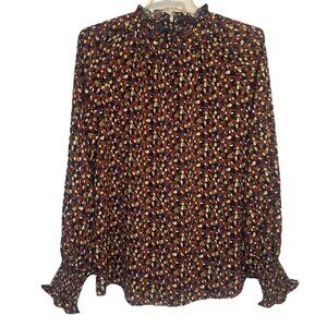 JODIFL Women’s Colorful Long Sleeve Ruffle Neck Cuffs Keyhole Button Blouse Sz S